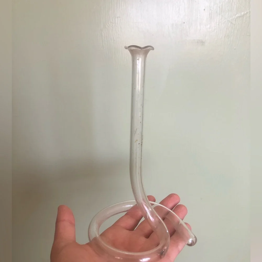 Vintage Curved Narrow Glass Single Cylinder Tube Propagation Bud Vase, As Is